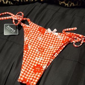Zaful Red and White Checkered Bikini Bottom